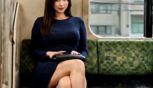 電車内で脚を組むタイトワンピ美女（赤ハイヒール）